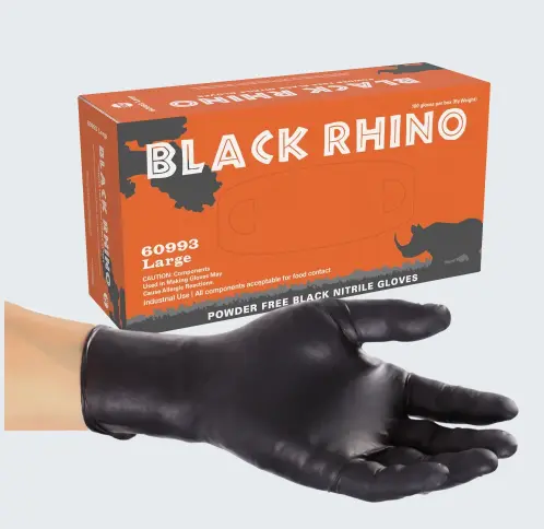 [60994] XL Rhino Black Powder-Free Nitrile Gloves - Disposable 